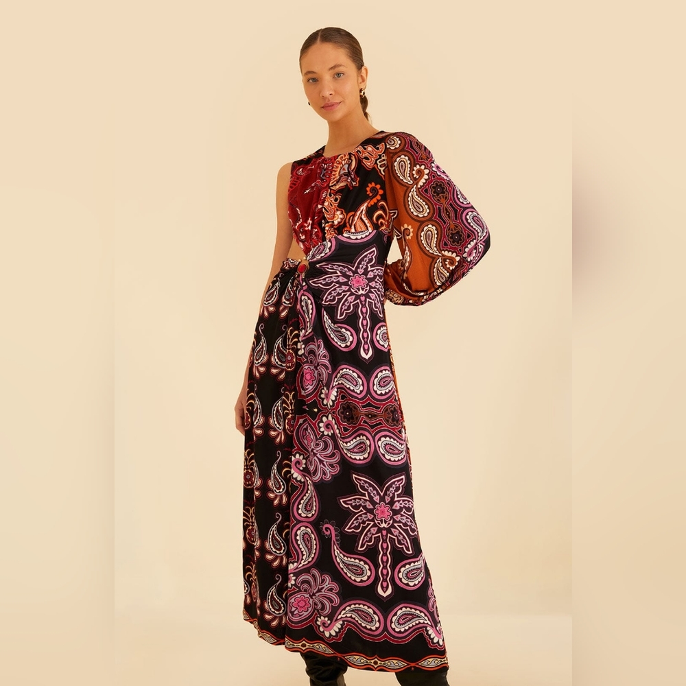 FARM Rio Black Sweet Mermaids One Shoulder Maxi Dress in Size M